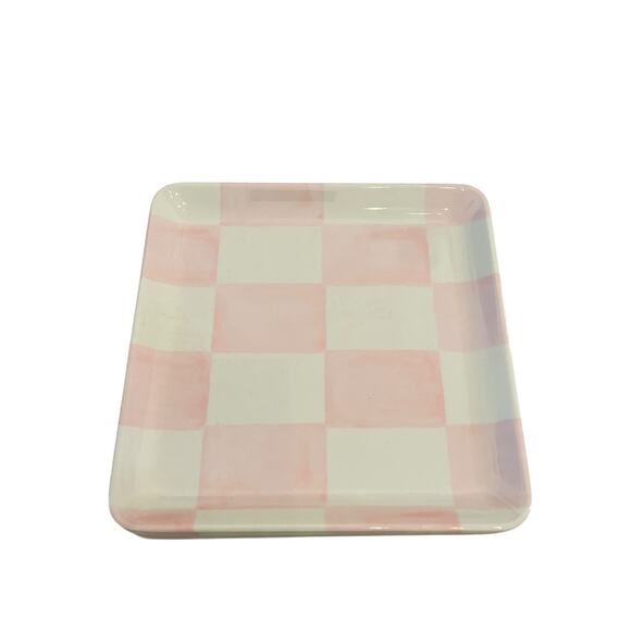 Pink & White Checkered Melamine Appetizer Dessert Plates 6in Square NEW - Picture 4 of 11